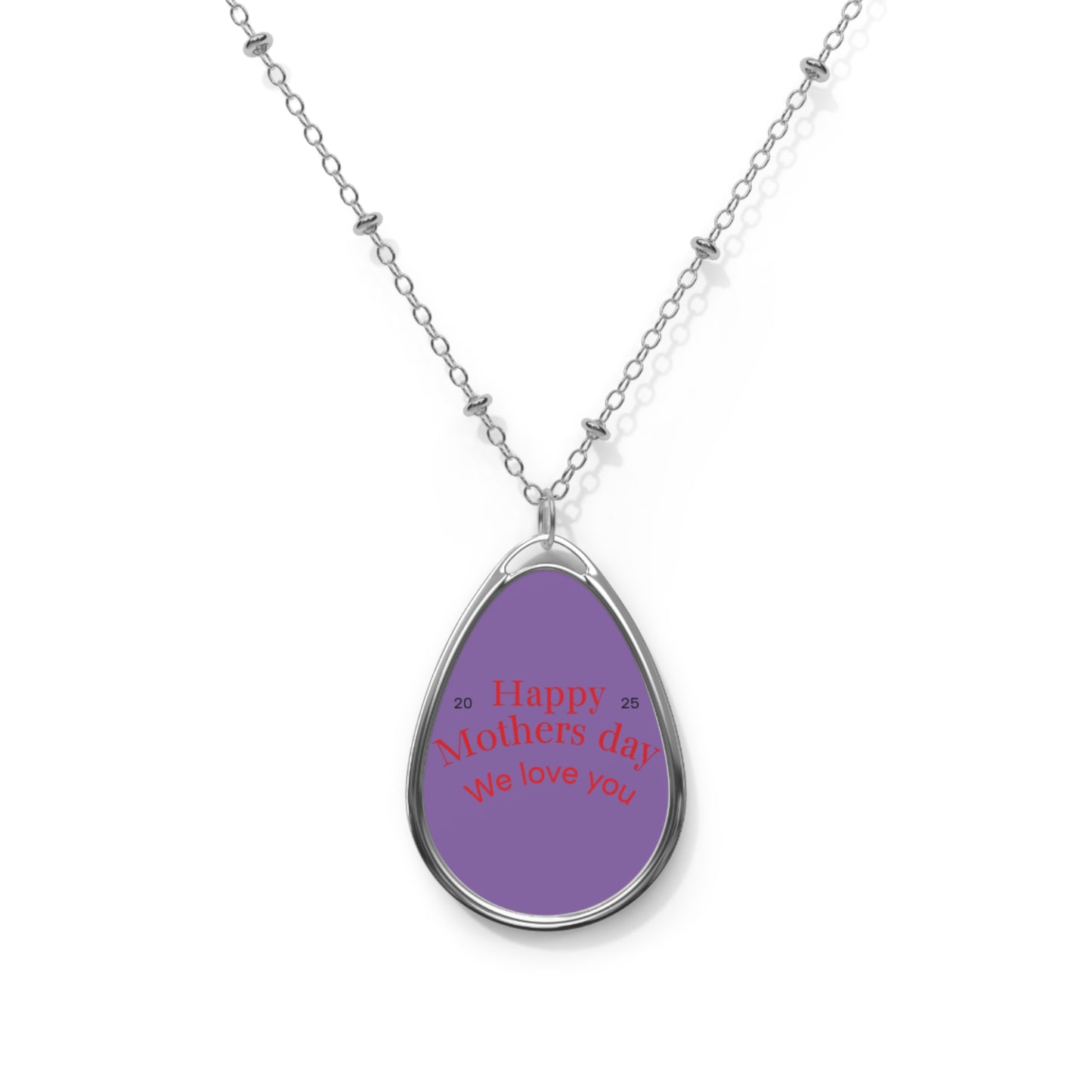 Personalized Mother's Day Oval Necklace - Silver Pendant with Custom Engraving